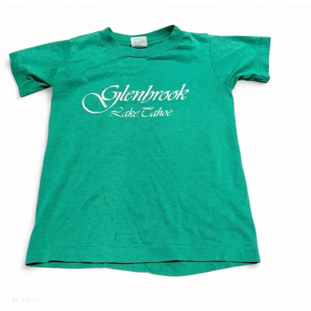 Vintage Glenbrook Lake Tahoe T Shirt Kids S 6-8 Hanes USA Green Tee